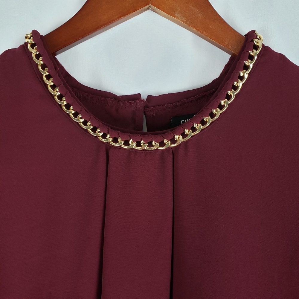 Rue21 Burgundy Gold Pleated Long Sleeve Blouse S - Picture 5 of 7